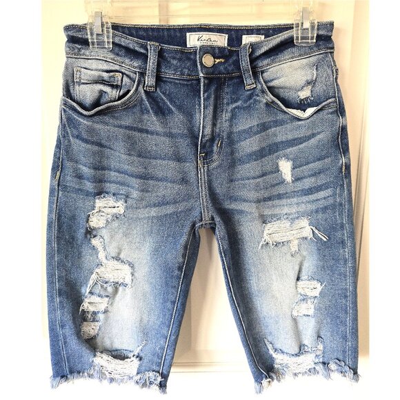 KANCAN The Buckle Distressed Denim Bermuda Jean Shorts 26 - Picture 6 of 15